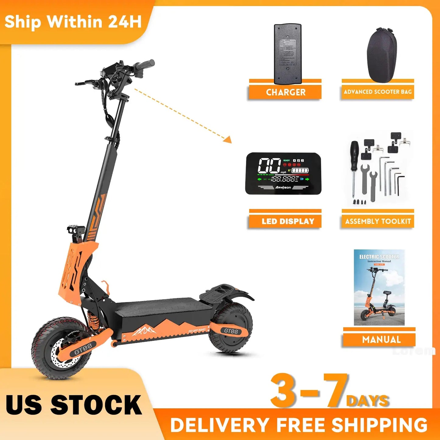 Arwibon 5600W Adult Electric Scooter Dual Motor Top Speed 46MPH,60V27AH, 11-inch Off-Road Tires Sport Folding eScooter by Beastly Survival Outlet
