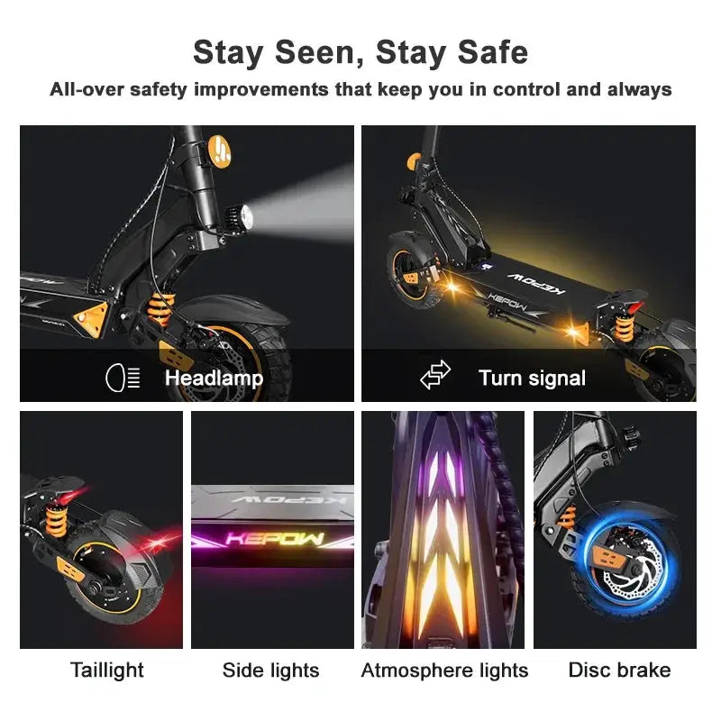 KEPOW D3MAX/D3 Adult Electric Scooter 46-55 Miles Long Range 800-2400W Single/Double Power 10” Tire Escooter Dual Suspension by Beastly Survival Outlet