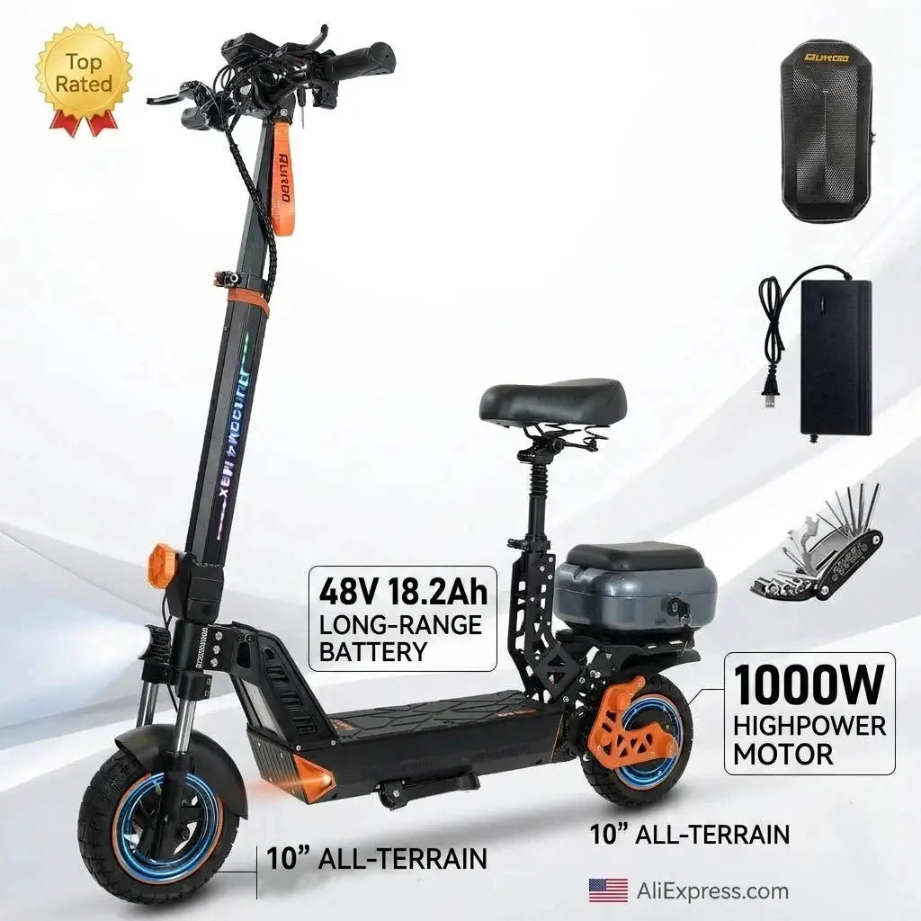 Electric Scooter for Adults, 1000W Motor, 48V 18.2Ah Battery, Foldable Commuter E Scooter, 10' Tires, Long Range Electric Scooter(18.2Ah Battery) by Beastly Survival Outlet