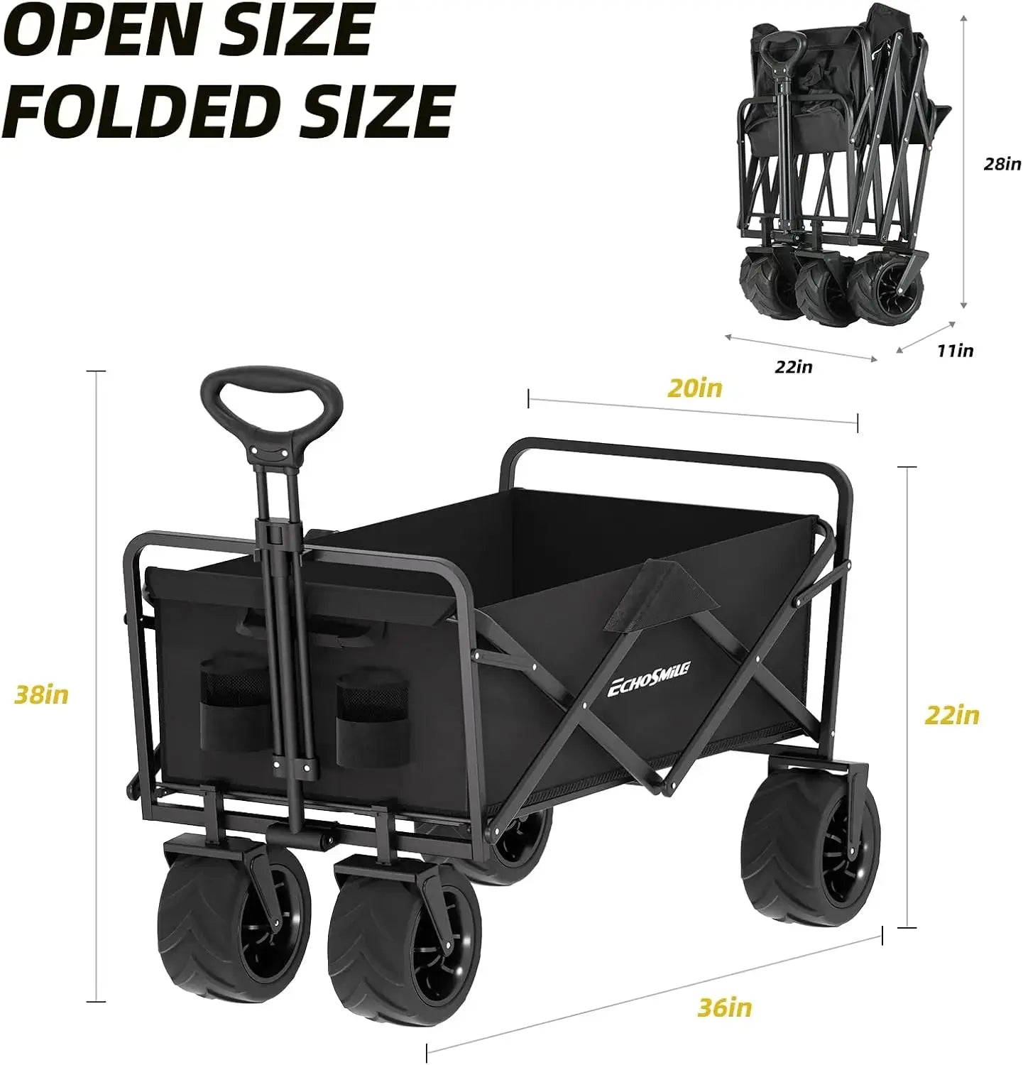 Heavy Duty Collapsible Wagon 220 Lbs Capacity, Folding Outdoor Utility Cart for Camping Grocery Beach with All Terrain Big by Beastly Survival Outlet