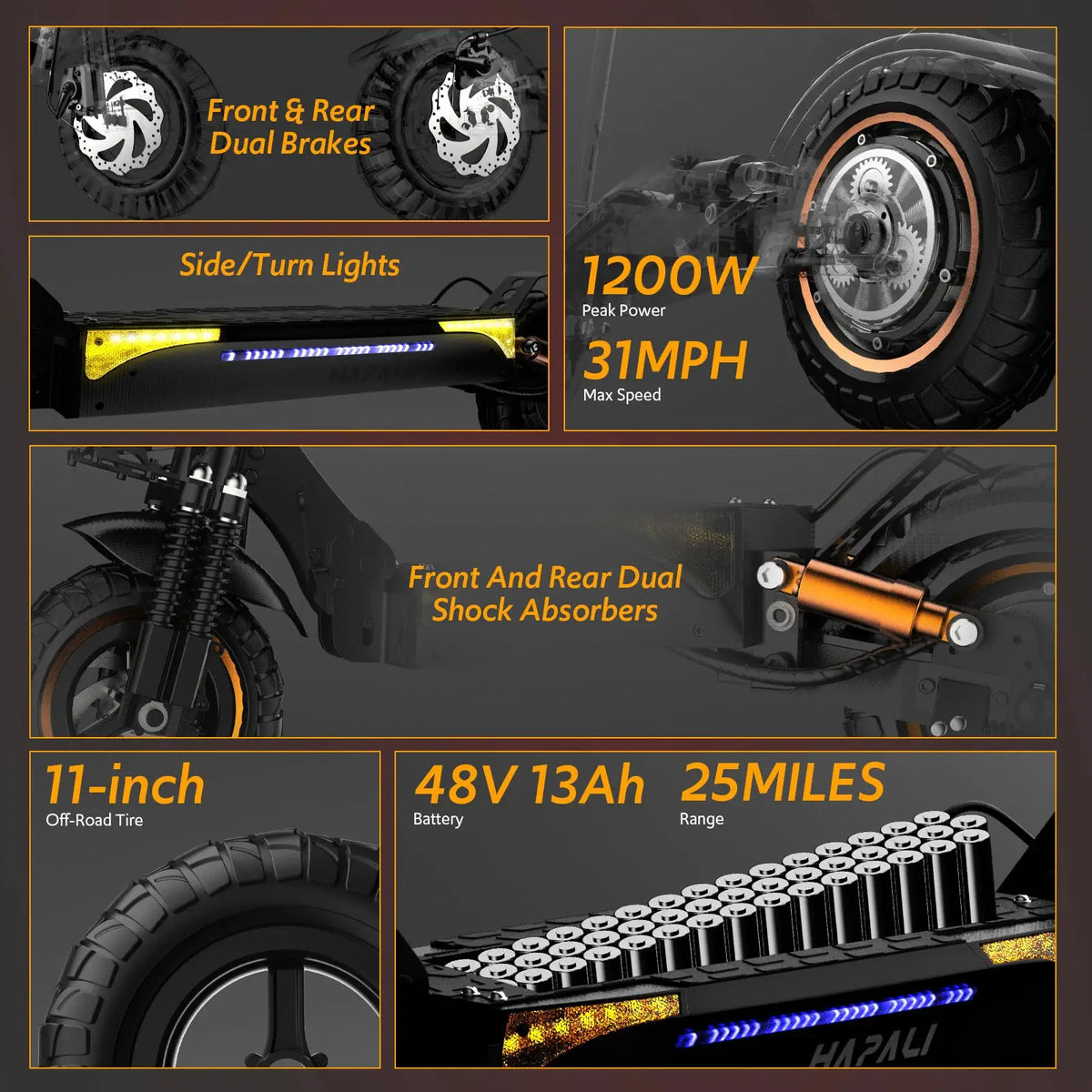 Off Road Electric Scooter, 1200W Motor, 25 Miles Range, 31 MPH, 11" All Terrain Tire, E-Scooter for Adults with Double Suspension & Side Light Disc Brakes by Beastly Survival Outlet