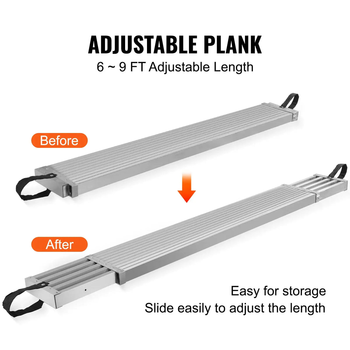 SucceBuy Telescoping Aluminum Work Plank 6-9 ft 500lbs Capacity 12.5 inch Width Aluminum Scaffold Plank Extension Staging Plank by Beastly Survival Outlet