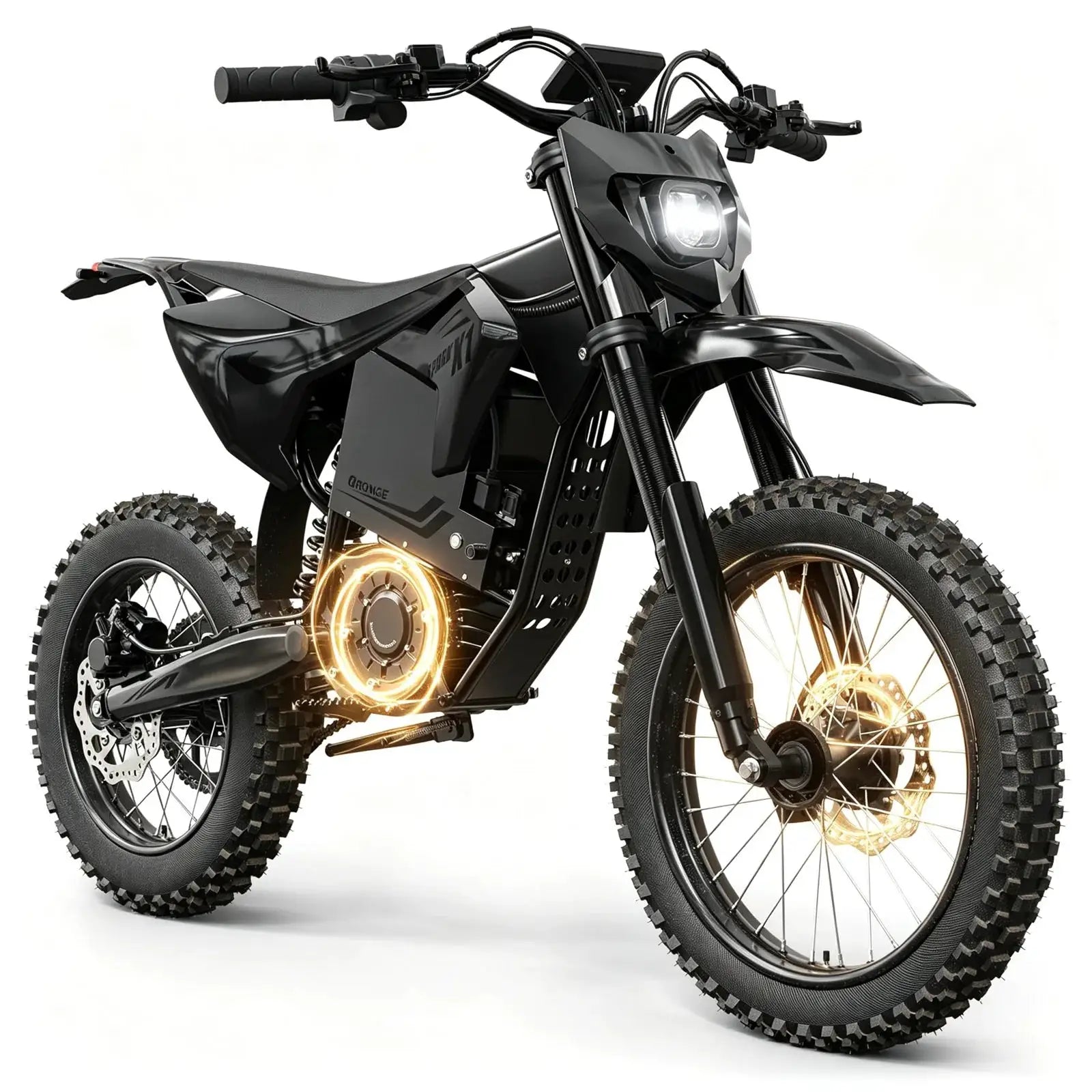 QRONGE X1 Spark L Electric Dirt Bike, 60V 28.8Ah Battery, 4500W Peak Mid-Drive Motor Electric Motorcycle, 17"/14"Fat Tire, 50MPH & 60 Mile Range, 3 Speeds Full Suspension E Bike for Teens & Adults + 1 Year Warranty by Beastly Survival Outlet