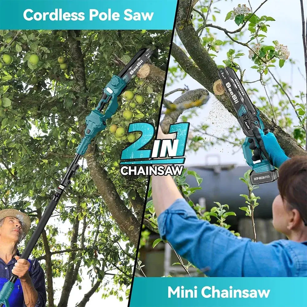 Seesii 2 in 1 Cordless 6" 8'' Pole Saw Mini Chainsaw Power Electric Polesaw Chain Saw with Extension Pole for Tree Trimming by Beastly Survival Outlet