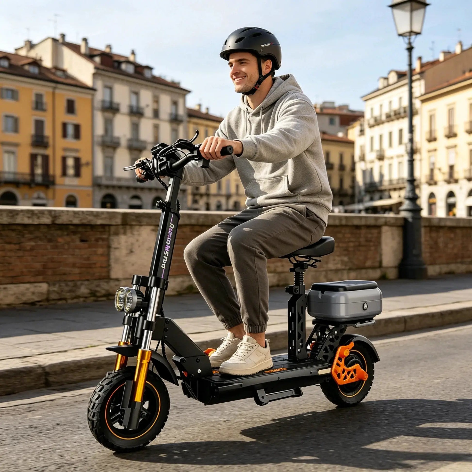 Electric Scooter with Seat for Adults, 1600W Motor, 48V 20.8Ah Battery, Up to 50 Miles Range, Foldable E Scooter with Storage Box, Off-Road Tires by Beastly Survival Outlet