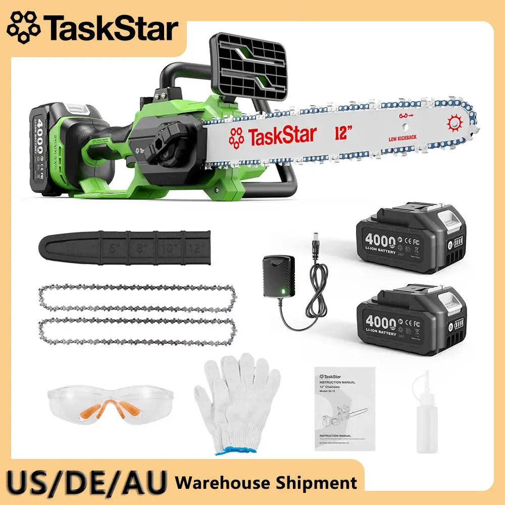 TaskStar 12 Inch Brushless Chainsaw Cordless 2 Batteries Pro by Beastly Survival Outlet