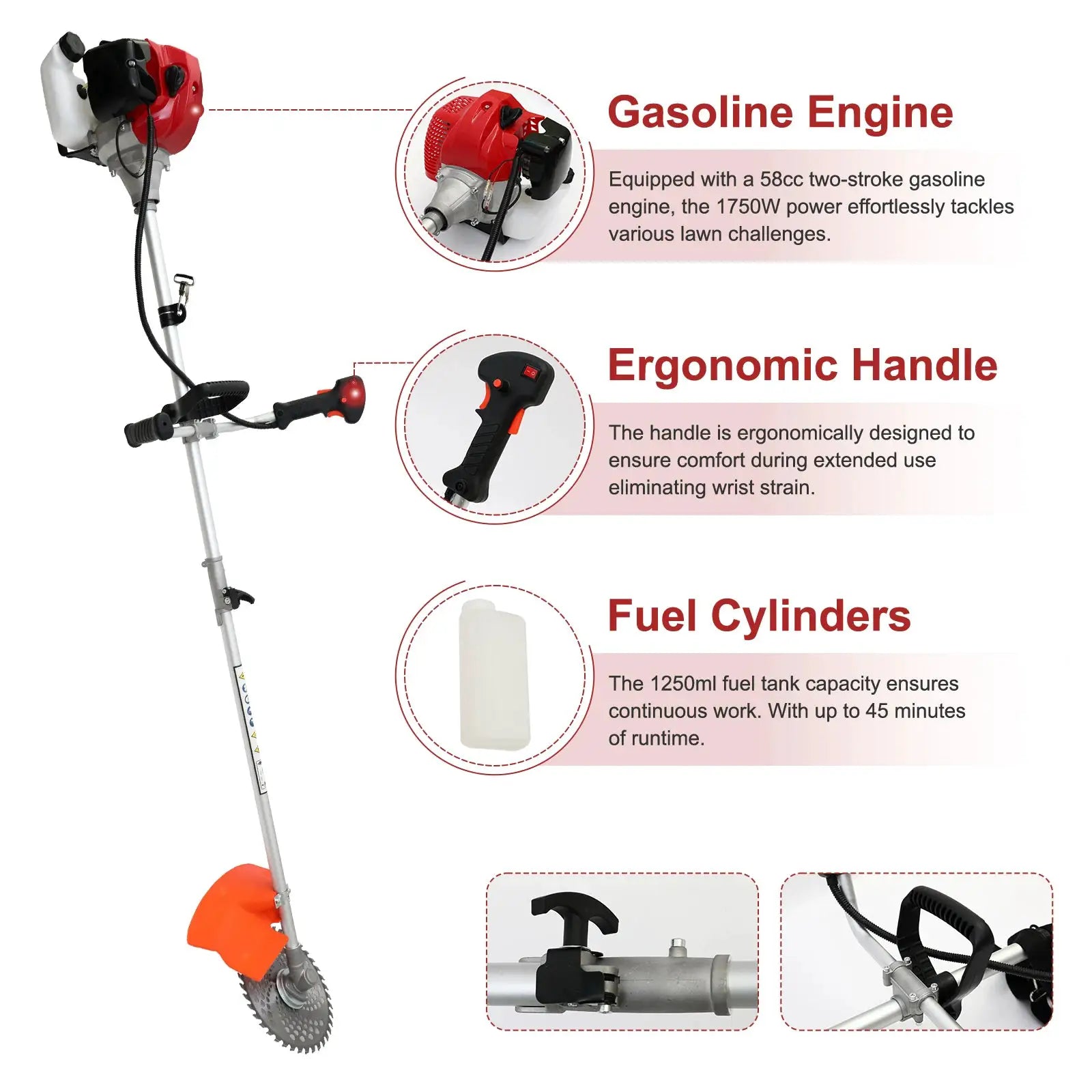 52cc 2-Stroke Gasoline Lawn Mower Gas String Trimmer 3-in-1 Adjustable Handheld Weed Eater with 4 Detachable Trimmer Heads by Beastly Survival Outlet