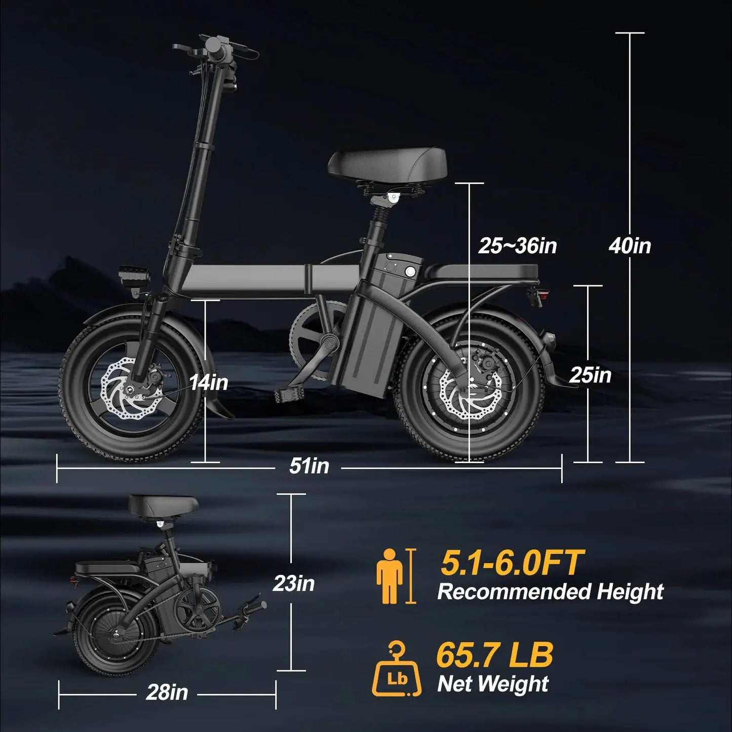 Electric Bike For Adults, Folding Electric Bike, 500W Peak Motor, Electric Bicycle With 14" Tire, 48V 20AH/15AH/10Ah Battery by Beastly Survival Outlet