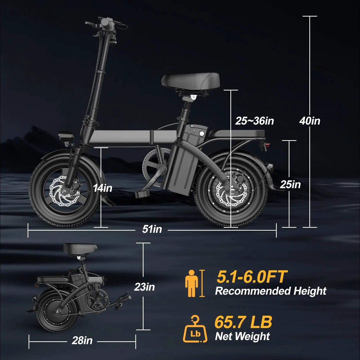 Electric Bike For Adults, Folding Electric Bike, 500W Peak Motor, Electric Bicycle With 14" Tire, 48V 20AH/15AH/10Ah Battery by Beastly Survival Outlet