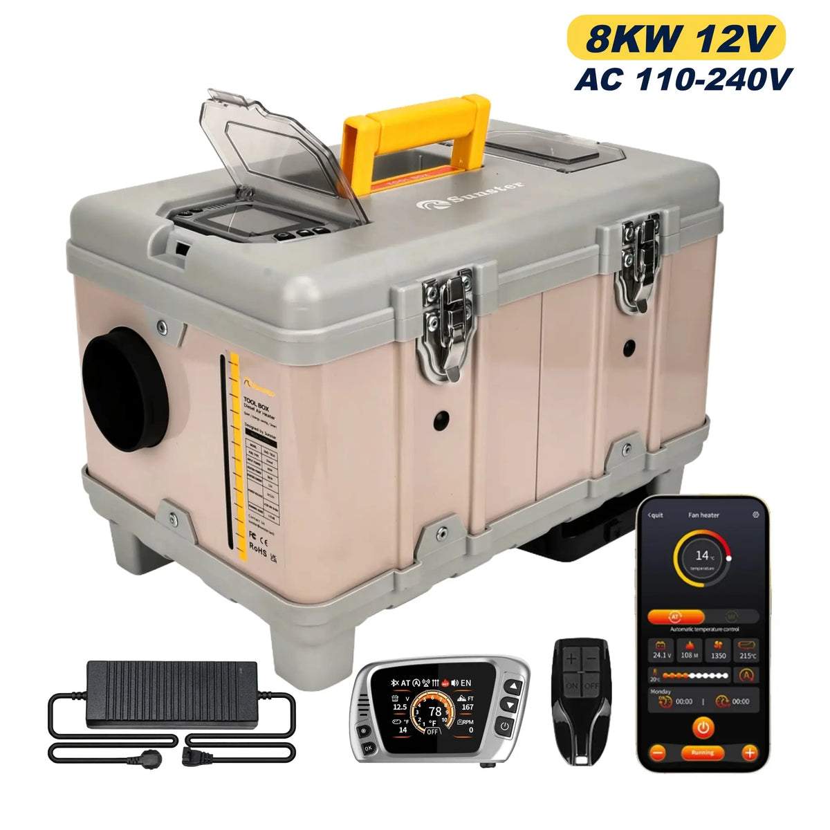 8KW 12V/220V Portable Diesel Air Heater W/ Self-Cleaning & Bluetooth APP, High Altitude Mode Car Diesel Heater for RV Truck Van by Beastly Survival Outlet