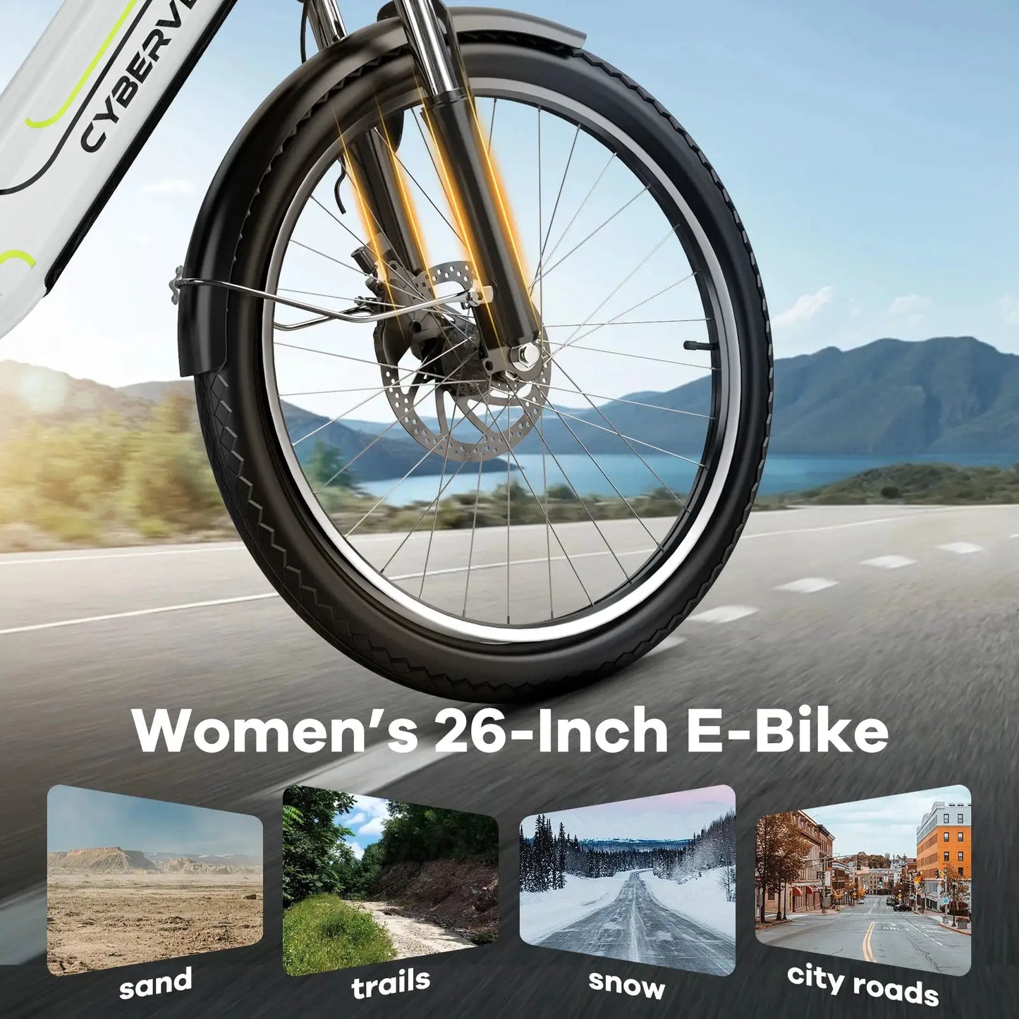 Cybervelo 26" Step-Thru Commuter, 1000W Peak 48V 25Ah Detachable Battery, Long Range 7-Speed Shift Electric Bike for Adult EK7 by Beastly Survival Outlet