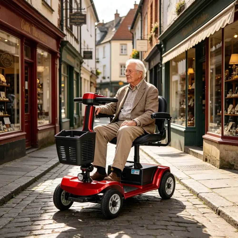 Unificare Red 12Ah Foldable 4 Wheel Mobility Scooter For Adults Seniors 250W Motor 12.43 Miles Range Electromagnetic Brake 360 Swivel Adjustable Seat Solid Tire Heavy Duty Outdoor Travel Scooter by Beastly Survival Outlet Unificare Red 12Ah Foldable 4 Wheel Mobility Scooter For Adults Seniors 250W Motor 12.43 Miles Range Electromagnetic Brake 360 Swivel Adjustable Seat Solid Tire Heavy Duty Outdoor Travel Scooter Beastly Survival Outlet