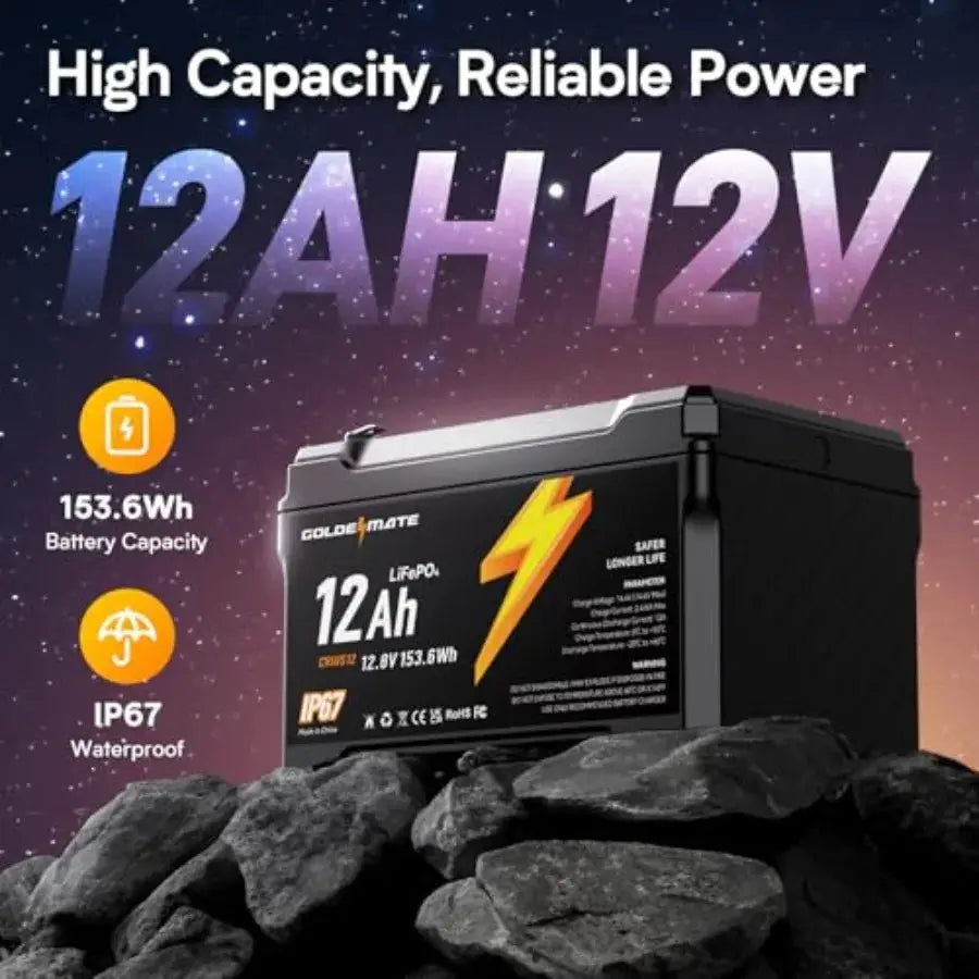Power Wheels, Solar, Marine, Fish Finder, Ride-on Toy application; LiFePO4 material; black color; 12V 12Ah, 5000+ deep cycles, by Beastly Survival Outlet