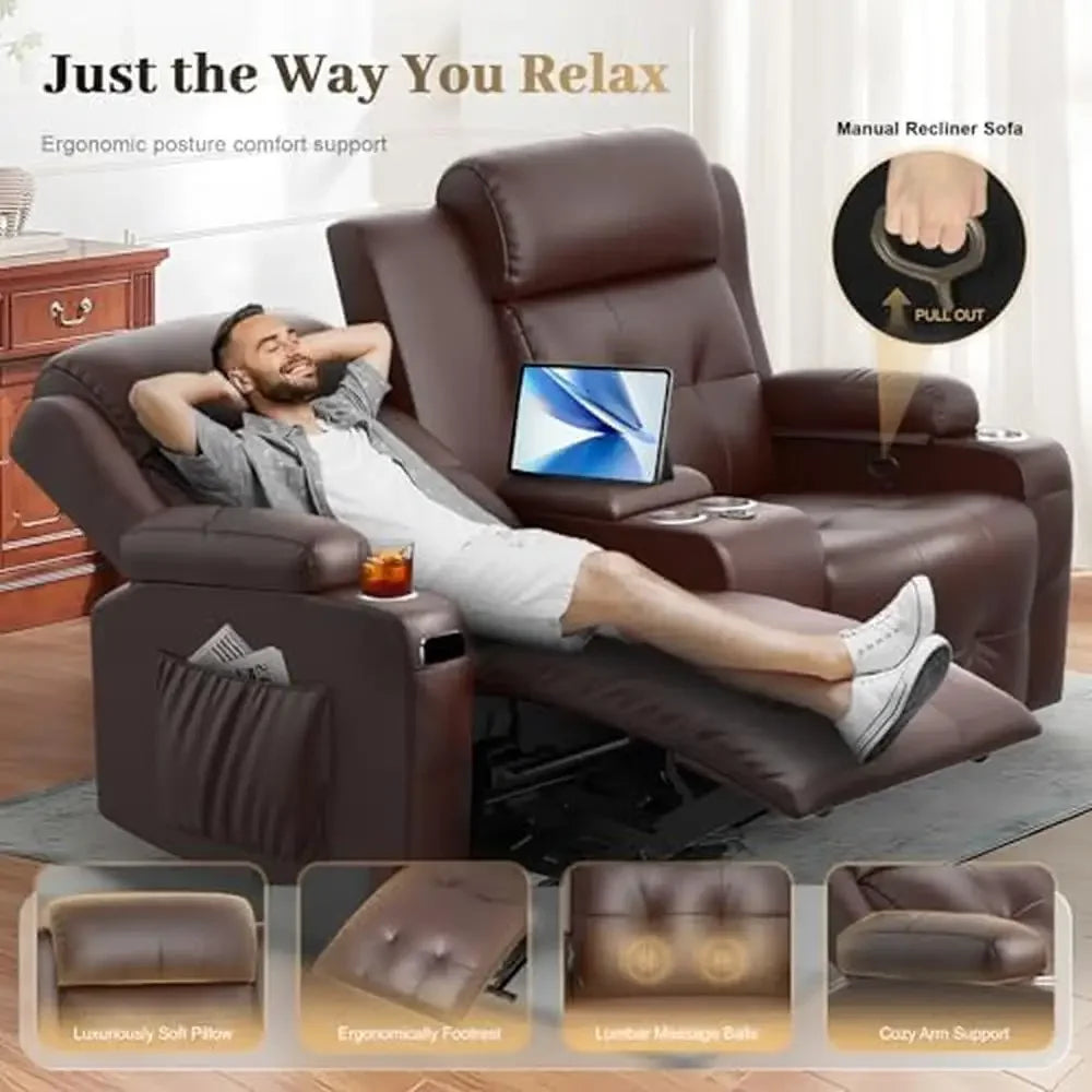 Massage Reclining Loveseat With Storage Console USB C PortRV