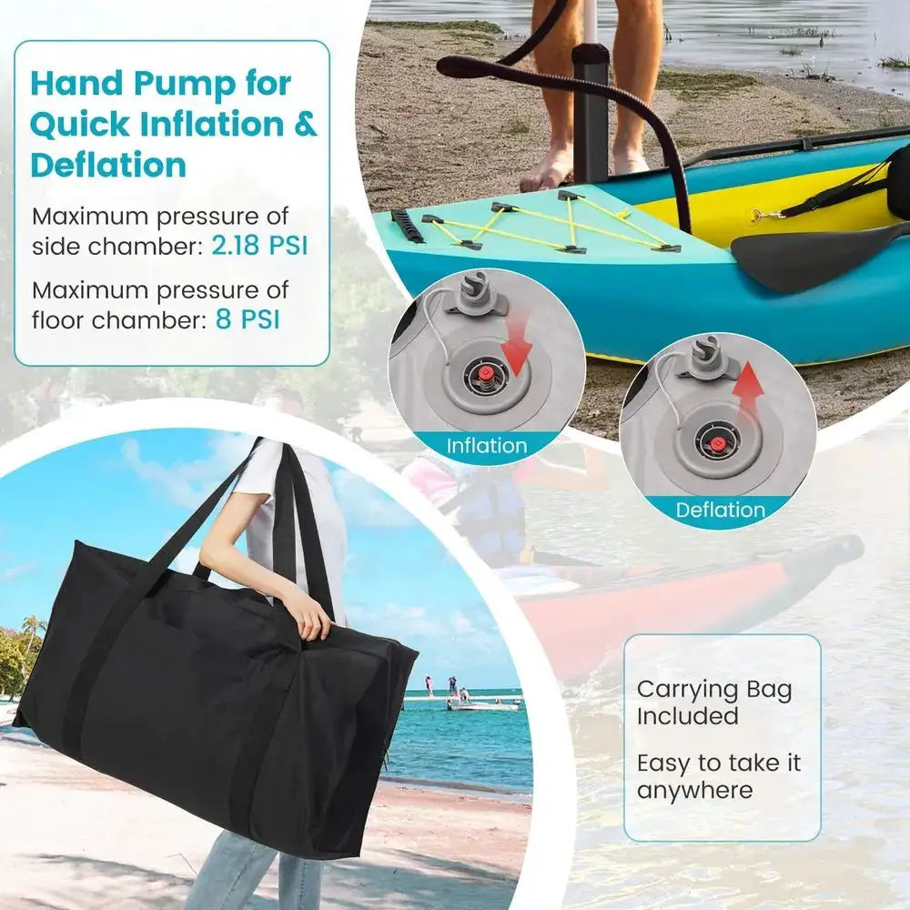 Inflatable Kayak, 12.5Ft 507lbs Tandem Kayak With 2 Aluminum Paddles, 2 Padded Seats, Footrests, 2 Fins, Hand Pump, Custom by Beastly Survival Outlet