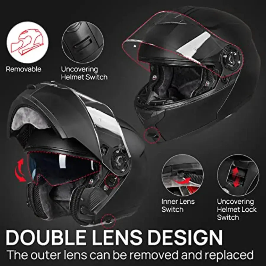 Adult Motorcycle Modular Full Face Helmet for Urban Riding ABS Plastic Matte Black Flip-up Dual Visor Design with Enhanced Vent by Beastly Survival Outlet