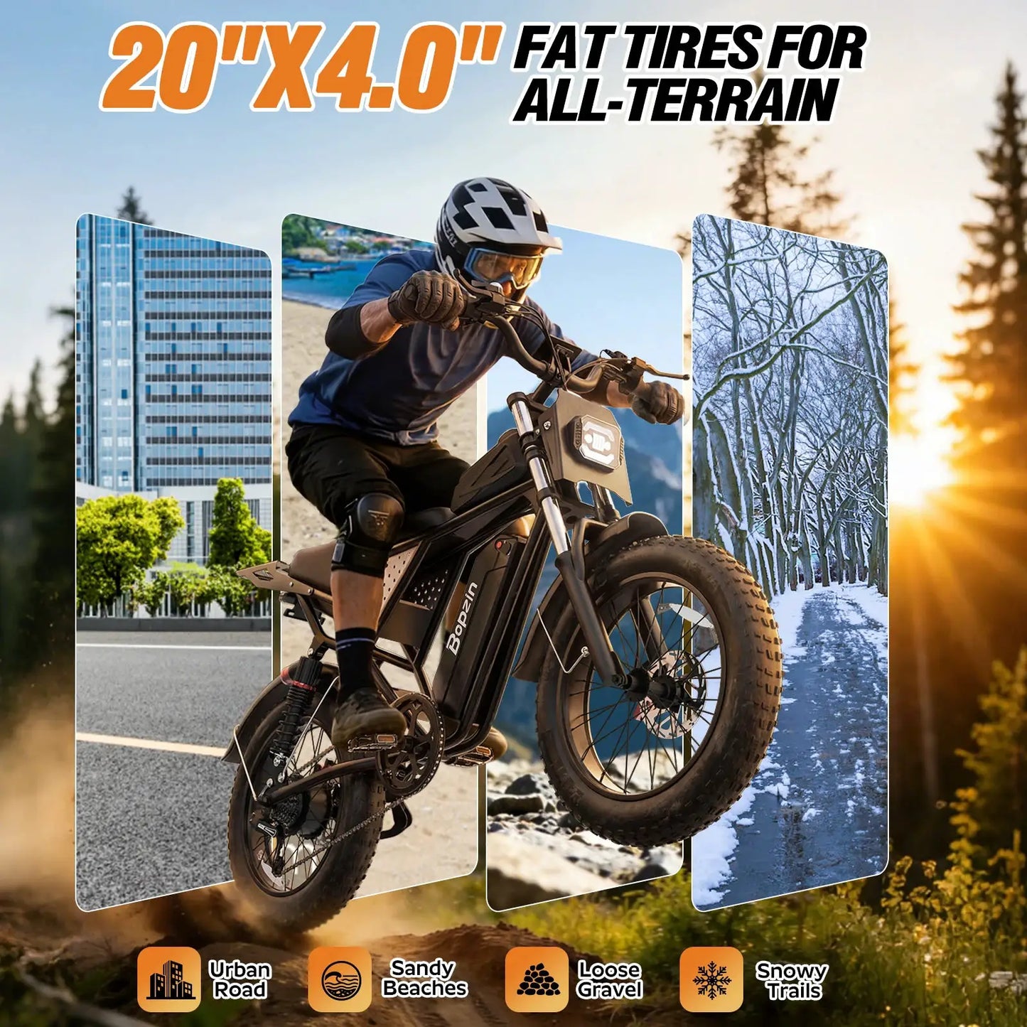 Bopzin 1500W 35MPH Electric Bike for Adults C22-25 Battery 48V 25Ah 20"x4.0"Fat Tire Off-Road E Dirt Bike by Beastly Survival Outlet
