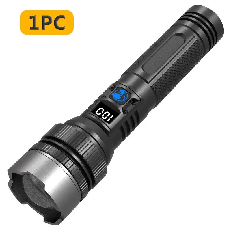 Powerful LED Flashlight With Zoom Digital Display Type C For