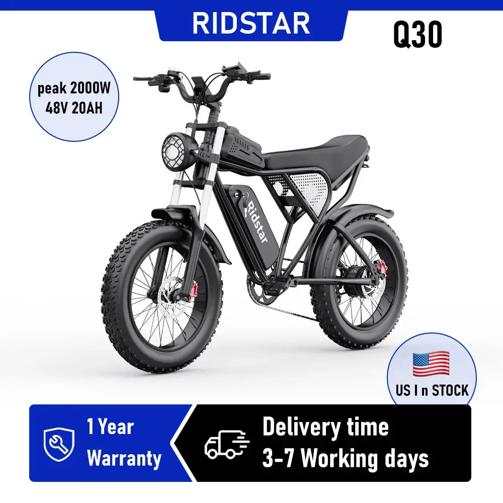 RIDSTAR Q30 Electric Bike for Adults E-Bike 2000W 48V 20AH 20" Fat Tire Electric Dirt Bike Bicycle UL2849 for Mountains Road by Beastly Survival Outlet