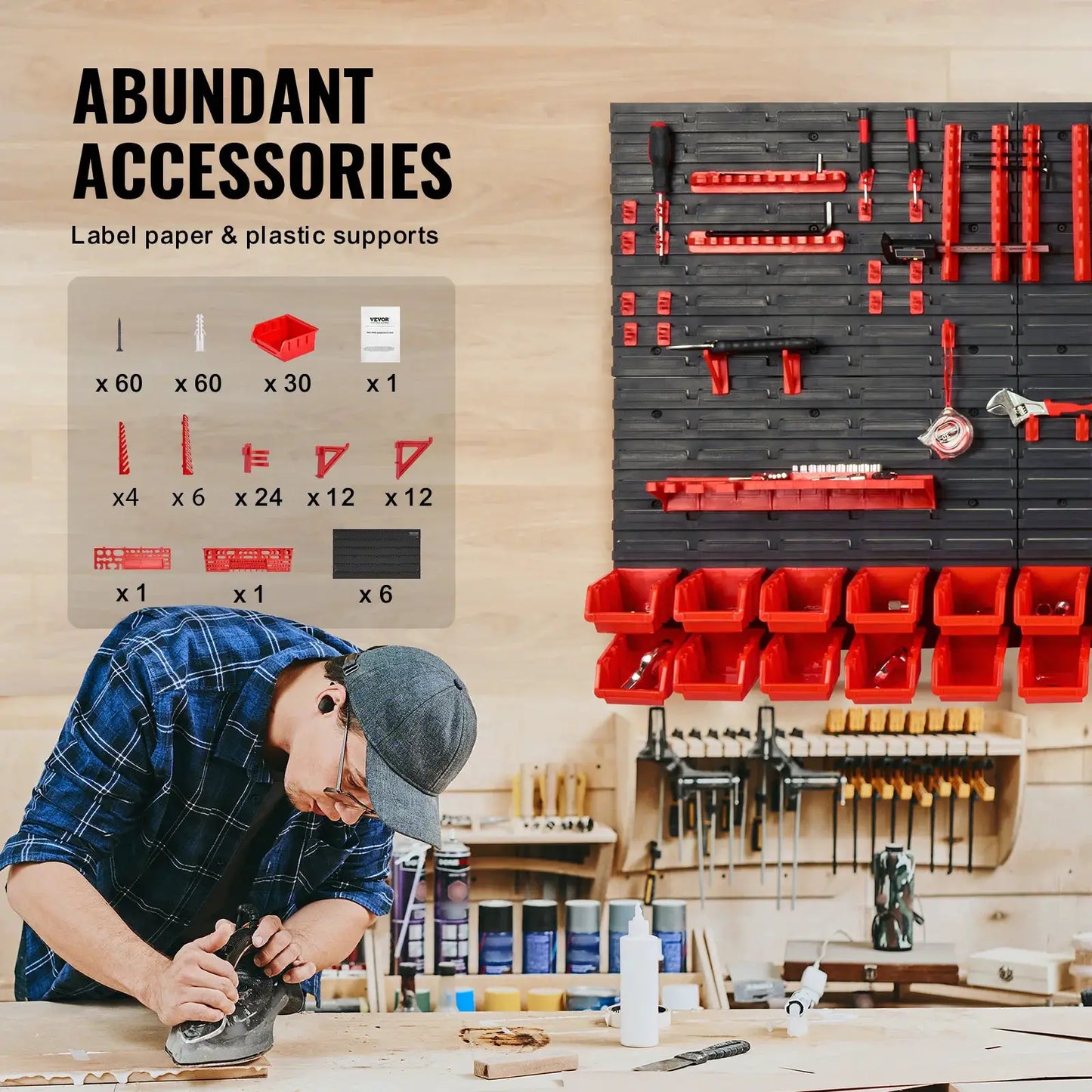 SucceBuy 30Bin Wall Mounted Storage Bins Parts Rack Organizer Garage with Wall Panels Hooks Plastic Shop Tool for Screw Nails by Beastly Survival Outlet