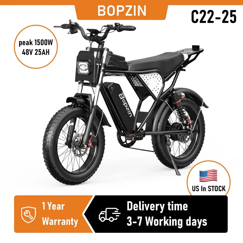Bopzin 1500W 35MPH Electric Bike for Adults C22-25 Battery 48V 25Ah 20"x4.0"Fat Tire Off-Road E Dirt Bike by Beastly Survival Outlet
