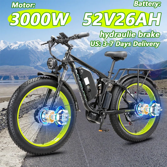 Electric Bike 3000W Dual Motor 52V 26AH Off-Road Fat Tire Bike