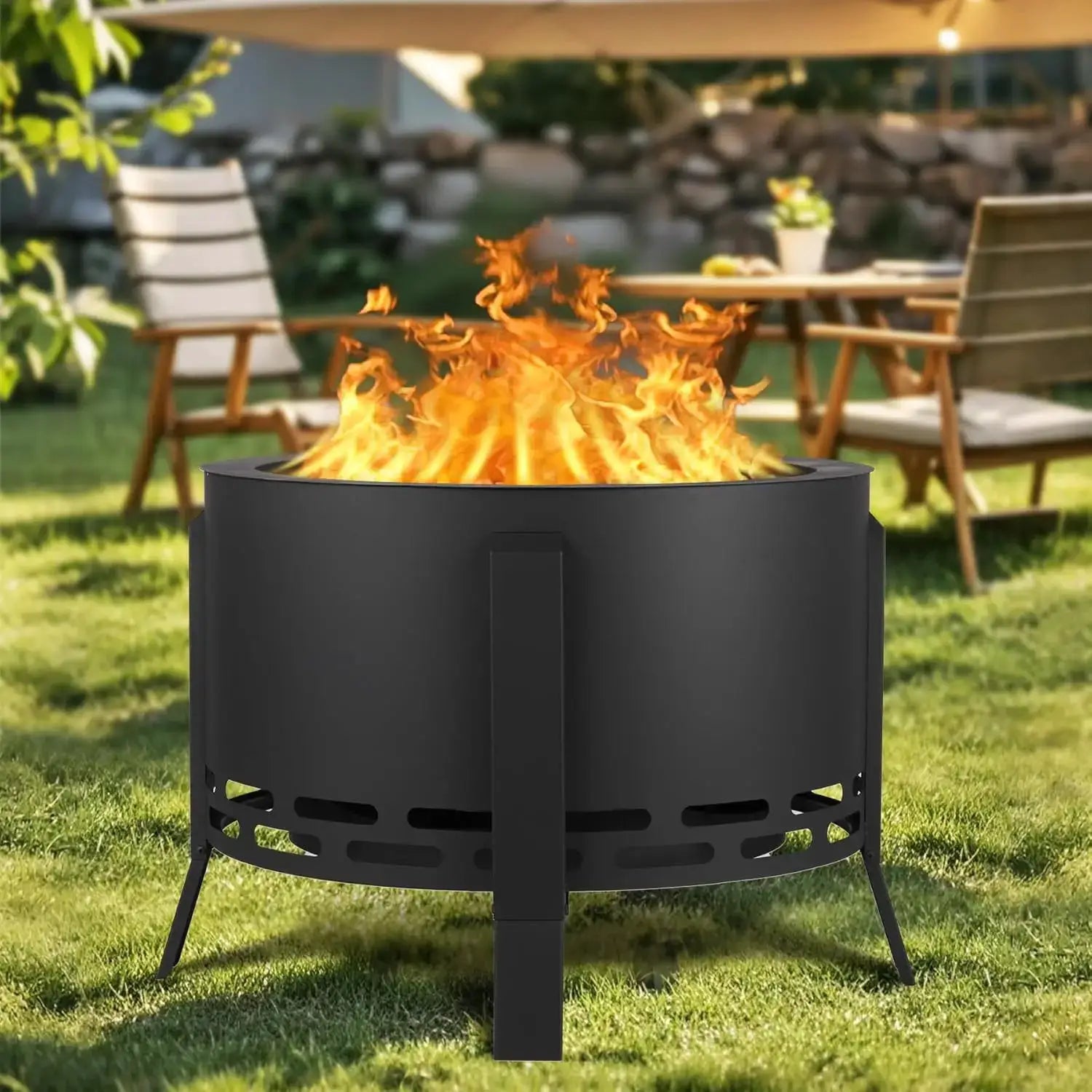 26 Inch Smokeless Fire Pit With Folding Feet For Camping Kit by Beastly Survival Outlet
