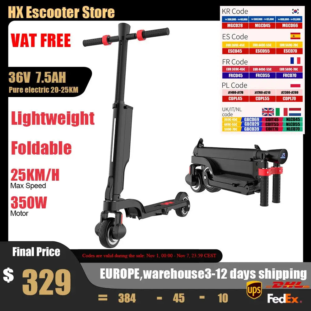 HX X6 Electric Scooter Adult 350W 7.5AH 36V 25KM/H Foldable Electric Kick E Scooter 5.5 inch Wheel EScooter For Adult Children by Beastly Survival Outlet