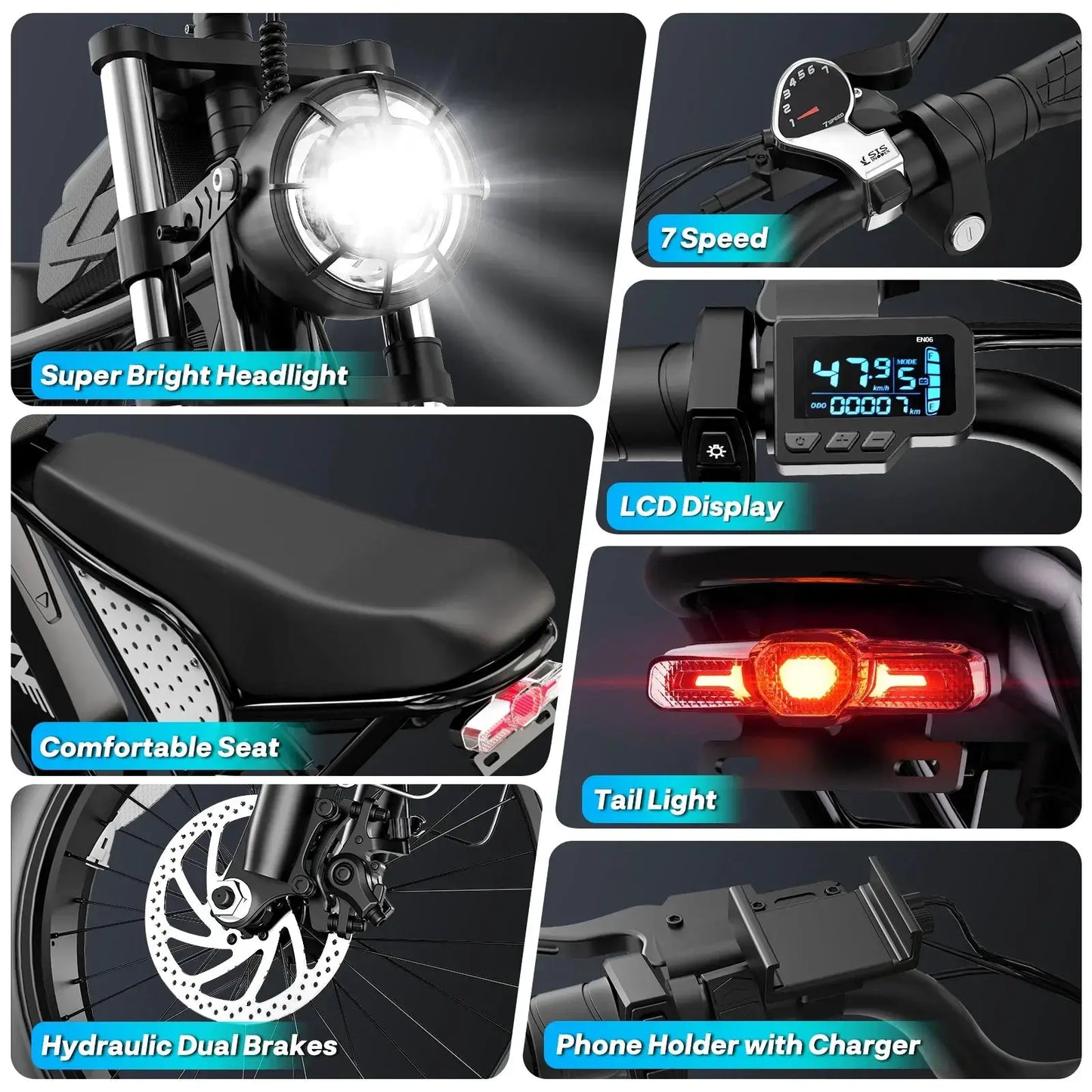 YVY K20 Lite 1500W Electric Bike for Adults 30MPH 48V 15.6Ah Off-road Trail 20*4 Inch Fat Tire E Bike 7 Speed Mountain Bike by Beastly Survival Outlet