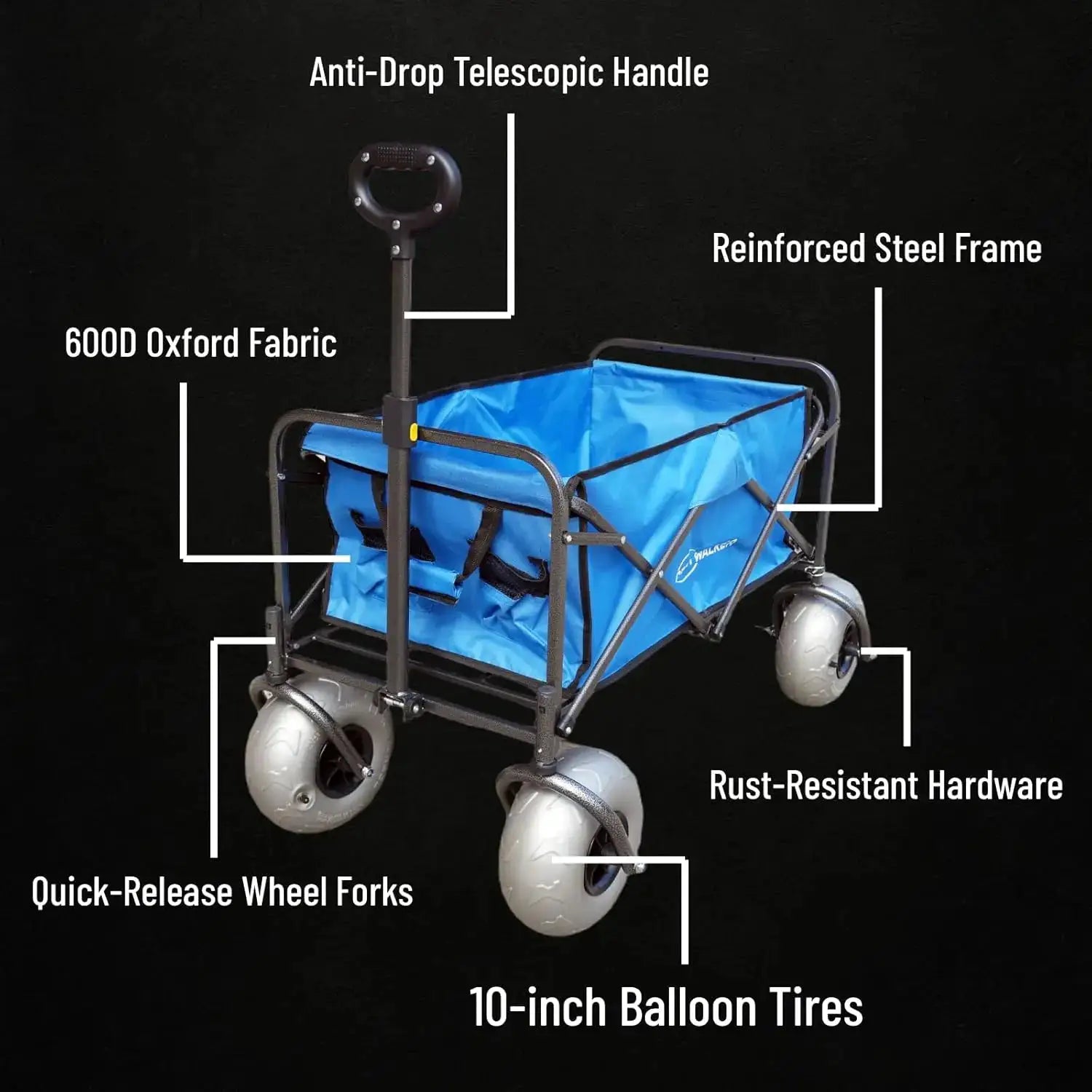 Beach Wagon with Balloon Wheels and Folding Chair Racks Collapsible Cart with Big Wheels for Sand Heavy Duty 300 lbs Capacity by Beastly Survival Outlet