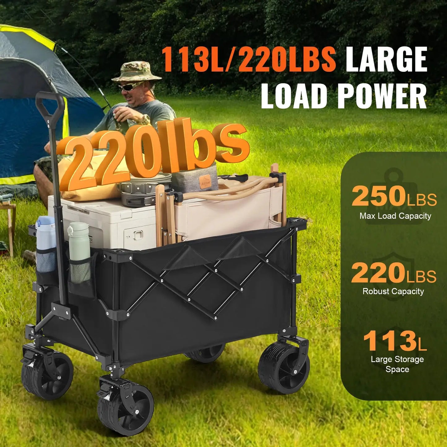 SucceBuy Collapsible Folding Wagon Beach Wagon Cart with All-Terrain Wheels Drink Holder Sport Wagon for Camping Shopping Garden by Beastly Survival Outlet