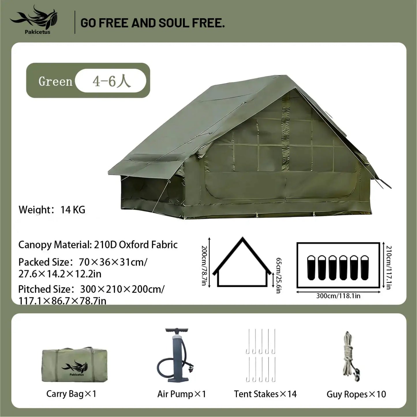 Pakicetus Quick Setup Inflatable Camping Tent, Waterproof Family Tent for 4-8 Persons, Portable Air Tent with Carry Bag by Beastly Survival Outlet