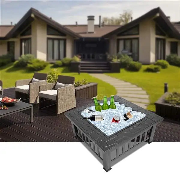 Square Fire Pit Table 32in Outdoor Heating For Patio Gardens
