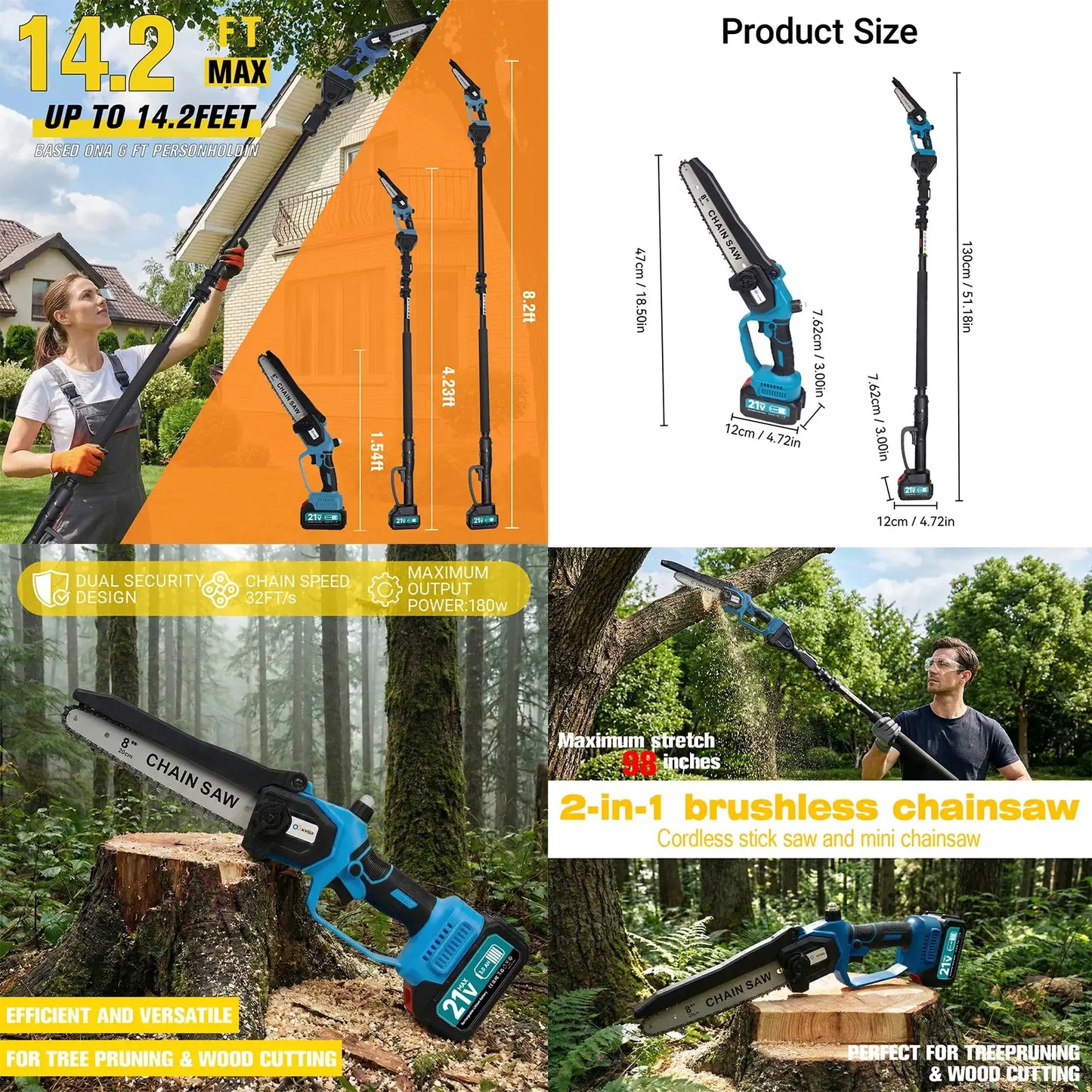 XYSD 2-in-1Cordless Pole Saw&Mini Chainsaw,6"&8"Electric Tree Trimmer with Extension Pole, Handheld Chain Saw for Branch Cutting by Beastly Survival Outlet