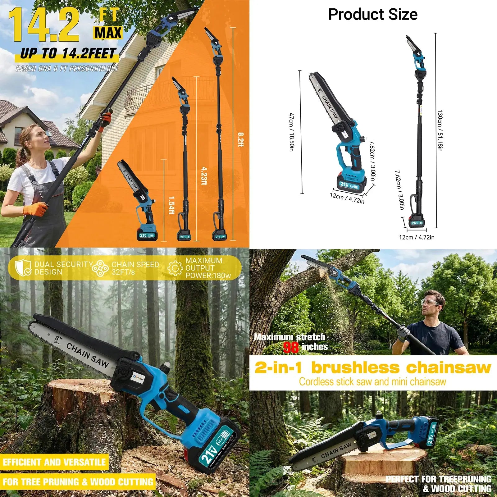 XYSD 2-in-1Cordless Pole Saw&Mini Chainsaw,6"&8"Electric Tree Trimmer with Extension Pole, Handheld Chain Saw for Branch Cutting by Beastly Survival Outlet