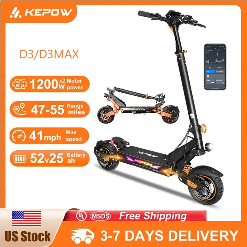 KEPOW D3MAX/D3 Adult Electric Scooter 46-55 Miles Long Range 800-2400W Single/Double Power 10” Tire Escooter Dual Suspension by Beastly Survival Outlet