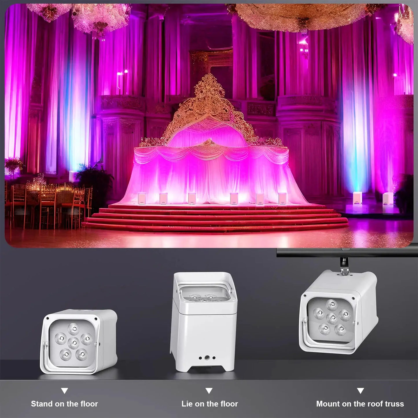 U'King 4PCS RGBWA+UV LED Par Light with Bag 6x18W DMX Stage Light Rechargeable Built-in Battery Wireless Par Light Dyeing Light by Beastly Survival Outlet