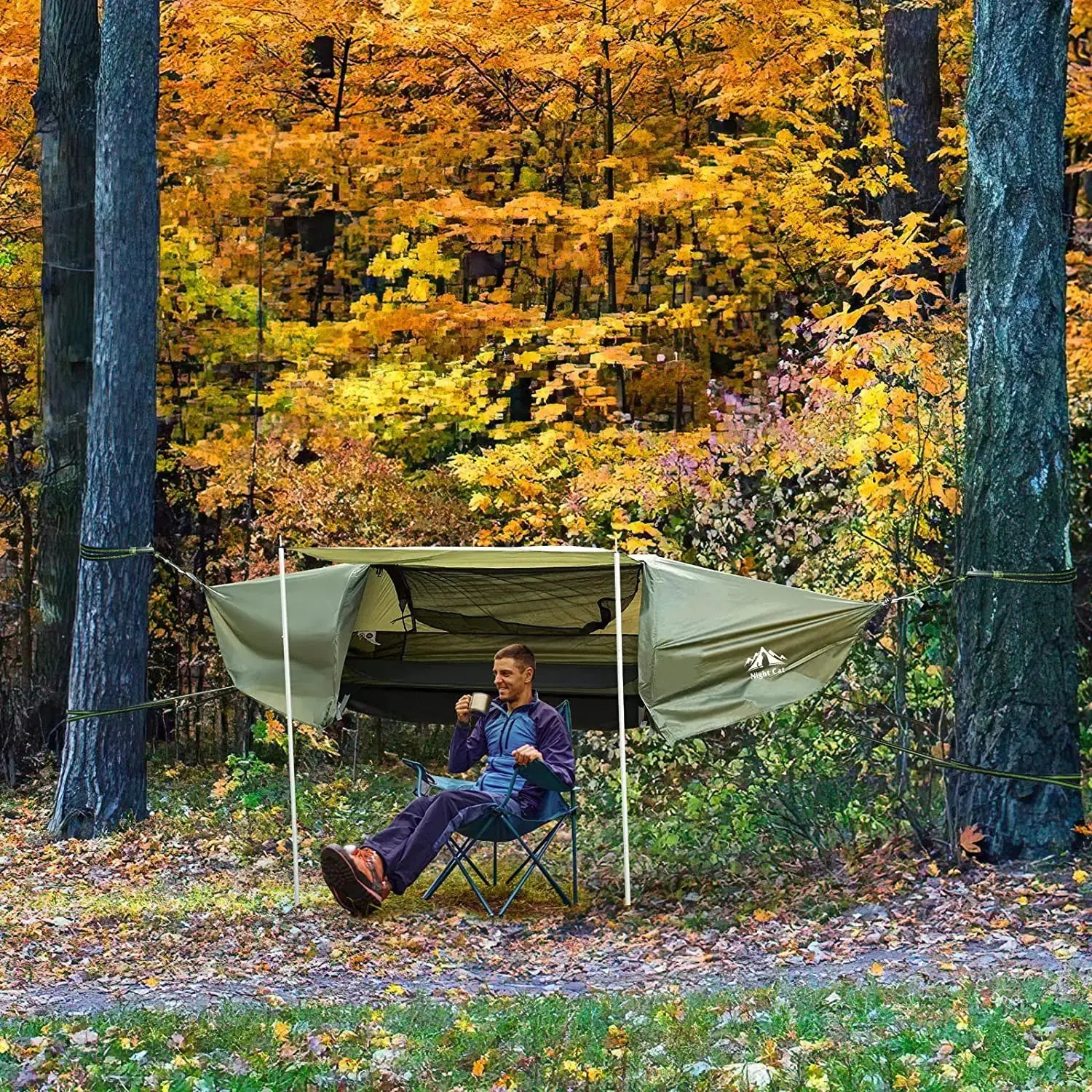 Night Cat Flat Lay Hammock Tent with Mosquito Net Waterproof Rainfly Storage Room by Beastly Survival Outlet