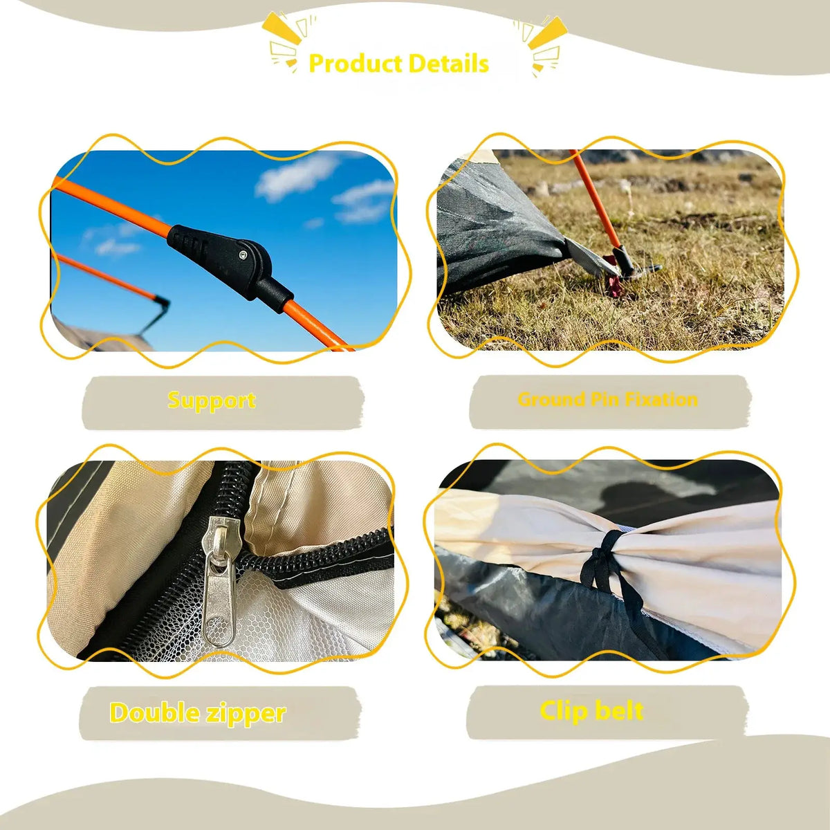 PAKICETUS Instant Pop Up Dome Tent 2-4 Person Easy Setup Polyester Fiber Portable Outdoor Tent Misty Gray Quicksand Gold For Camping Hiking Road Trips Backyard Picnic by Beastly Survival Outlet