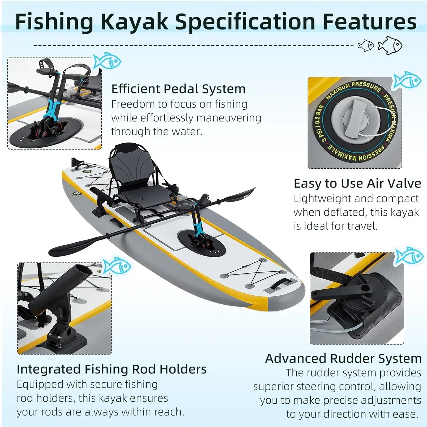 Inflatable Pedal Kayak 12ft With Rudder Fishing Setup EliteX
