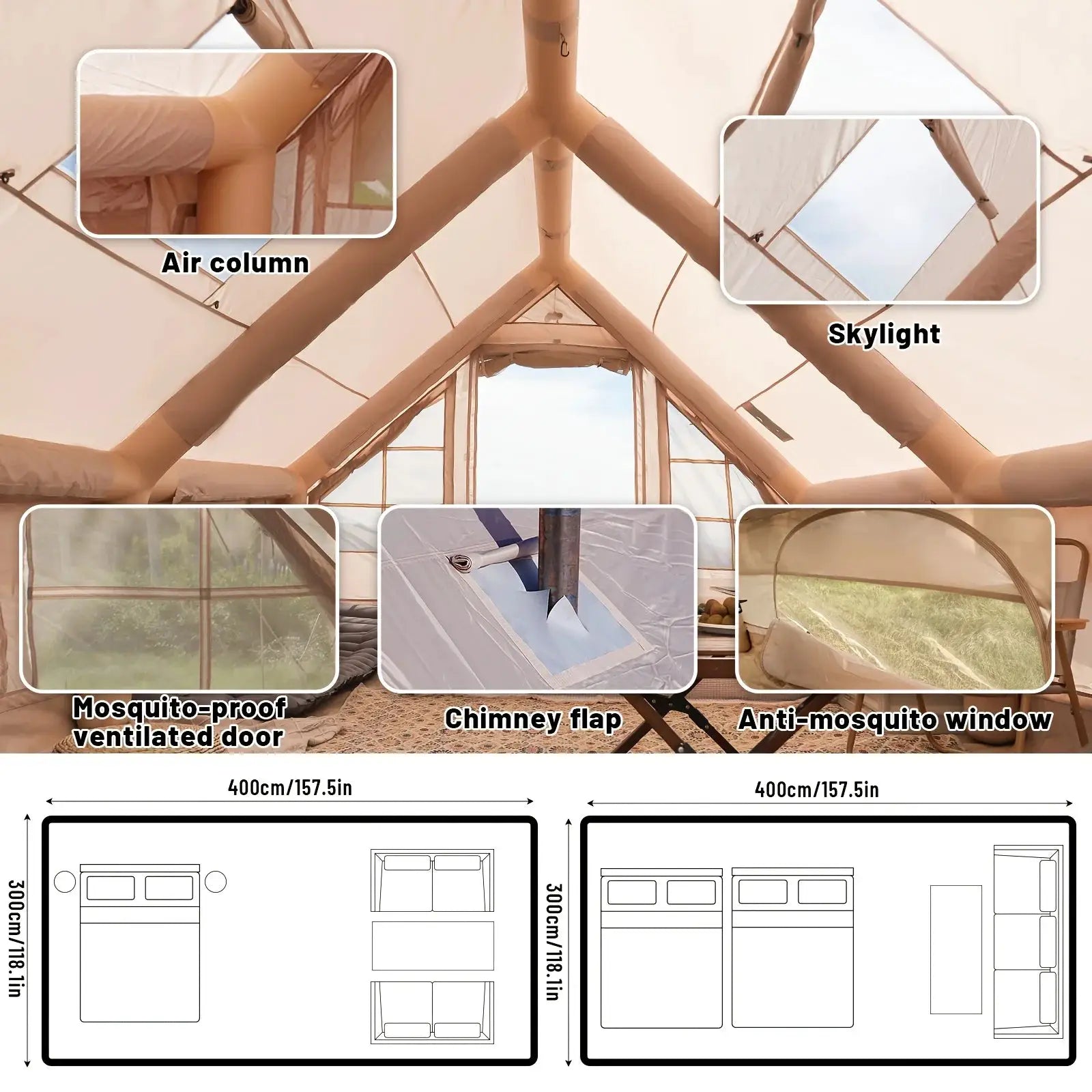 Pakicetus Colossal Inflatable Camping Tent With Skylight Mesh by Beastly Survival Outlet