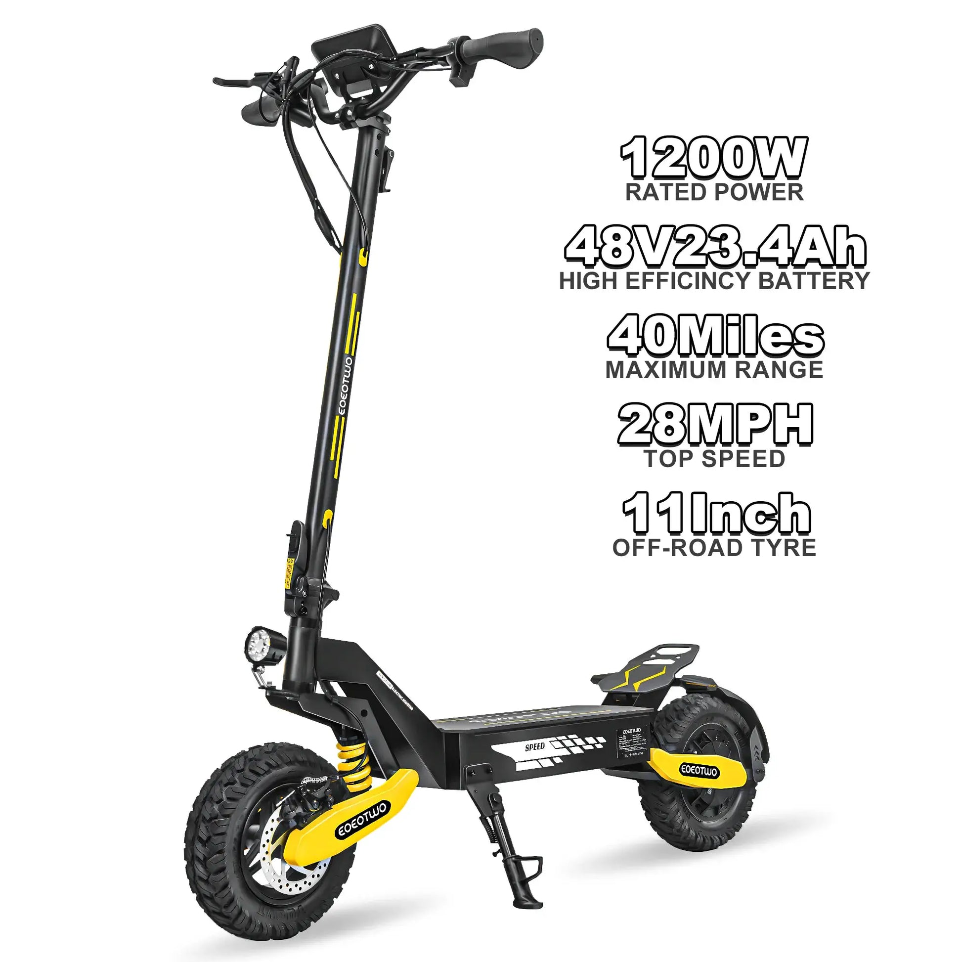 EOEOTWO 1200W Off Road Electric Scooter for Adults 48V Long Range E-Scooter 30MPH Fast Speed 11" Tubeless Tire Foldable Kick Scooter by Beastly Survival Outlet