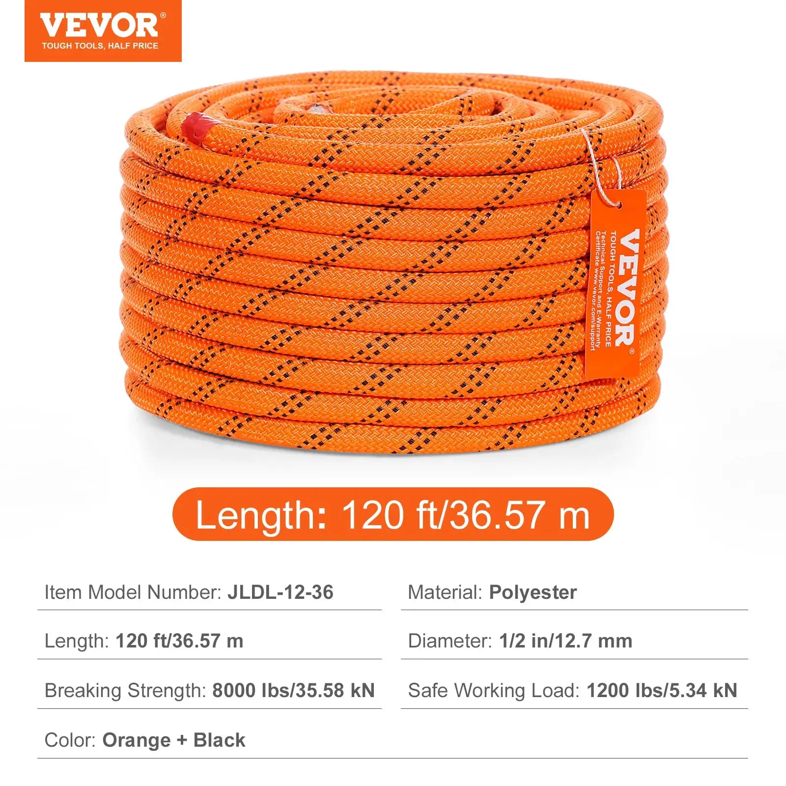 SucceBuy 120ft Dual-Weave Polyester Cord 3/8 1/2in 48-Strand Multi-Use Rope for Arborist Activities Outdoor Adventures Versatile by Beastly Survival Outlet