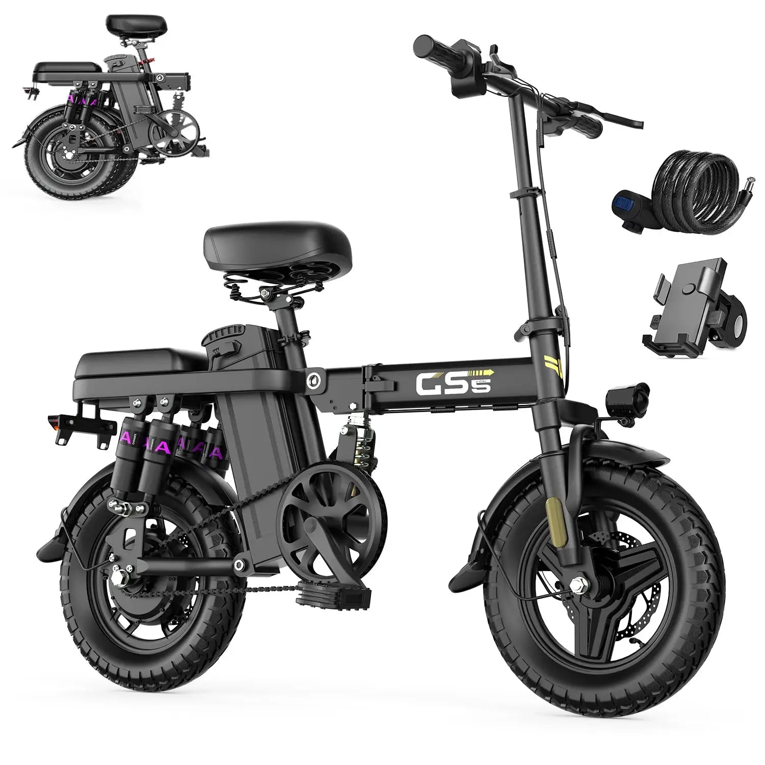 700W Folding Electric Bike, 32 Miles Range & 20 MPH for Commuting, 14" Puncture-Proof Tires, Compact & Portable Outdoor E-Bike by Beastly Survival Outlet