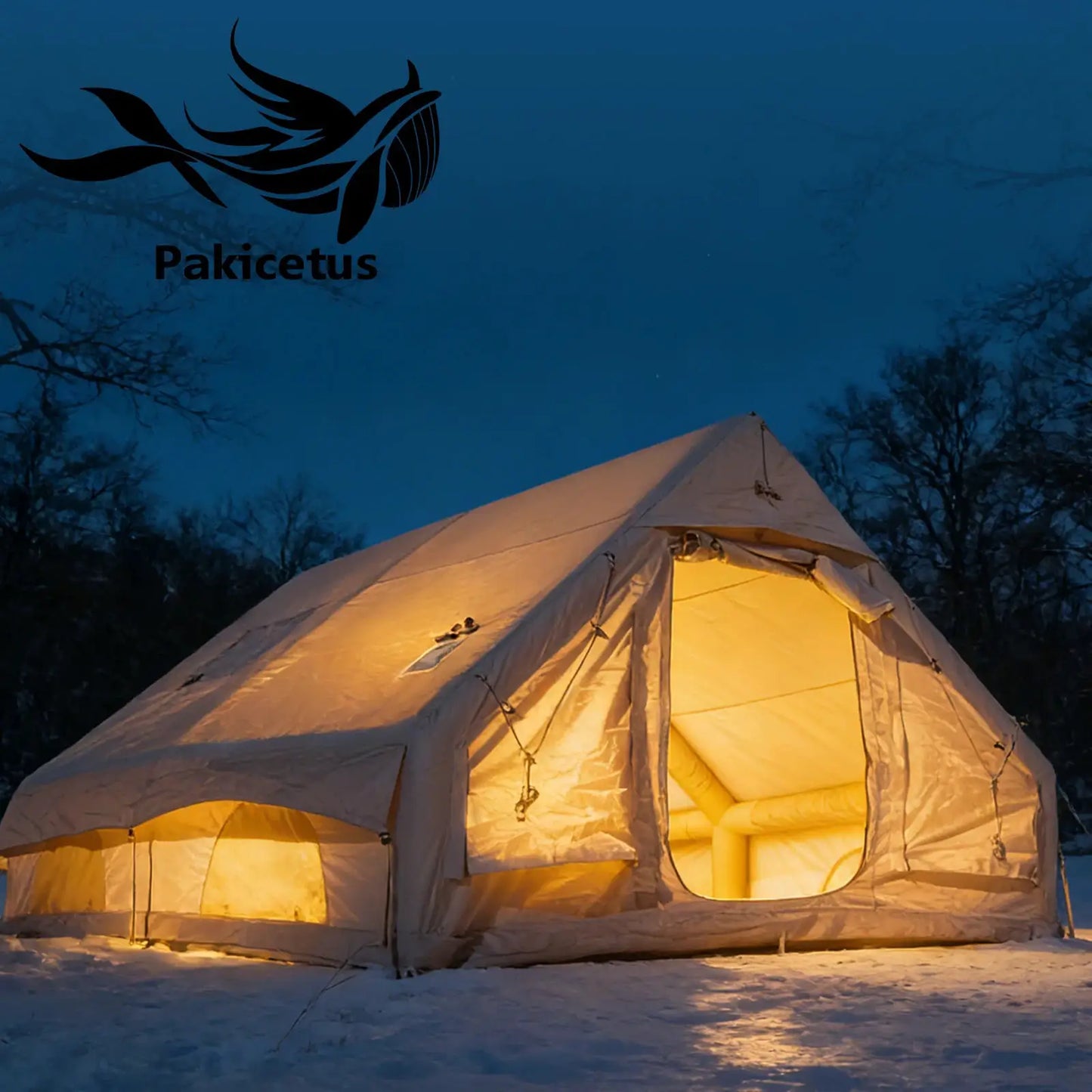 PAKICETUS Large Inflatable Camping Tent with Roof Window & Stove Space, 4-6 Person Quick Setup Air Tent, Oxford Fabric All Season Waterproof Family Outdoor Hot Tent for Camping Backpacking Hiking by Beastly Survival Outlet