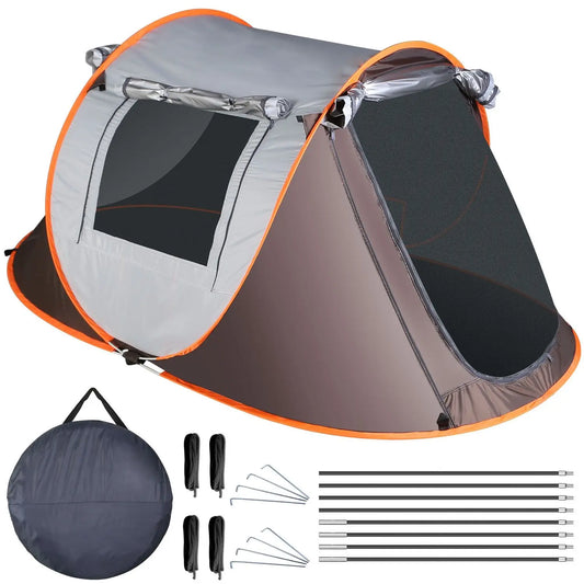 3-4 Person Automatic Pop Up Camping Tent with Mosquito Net Windows