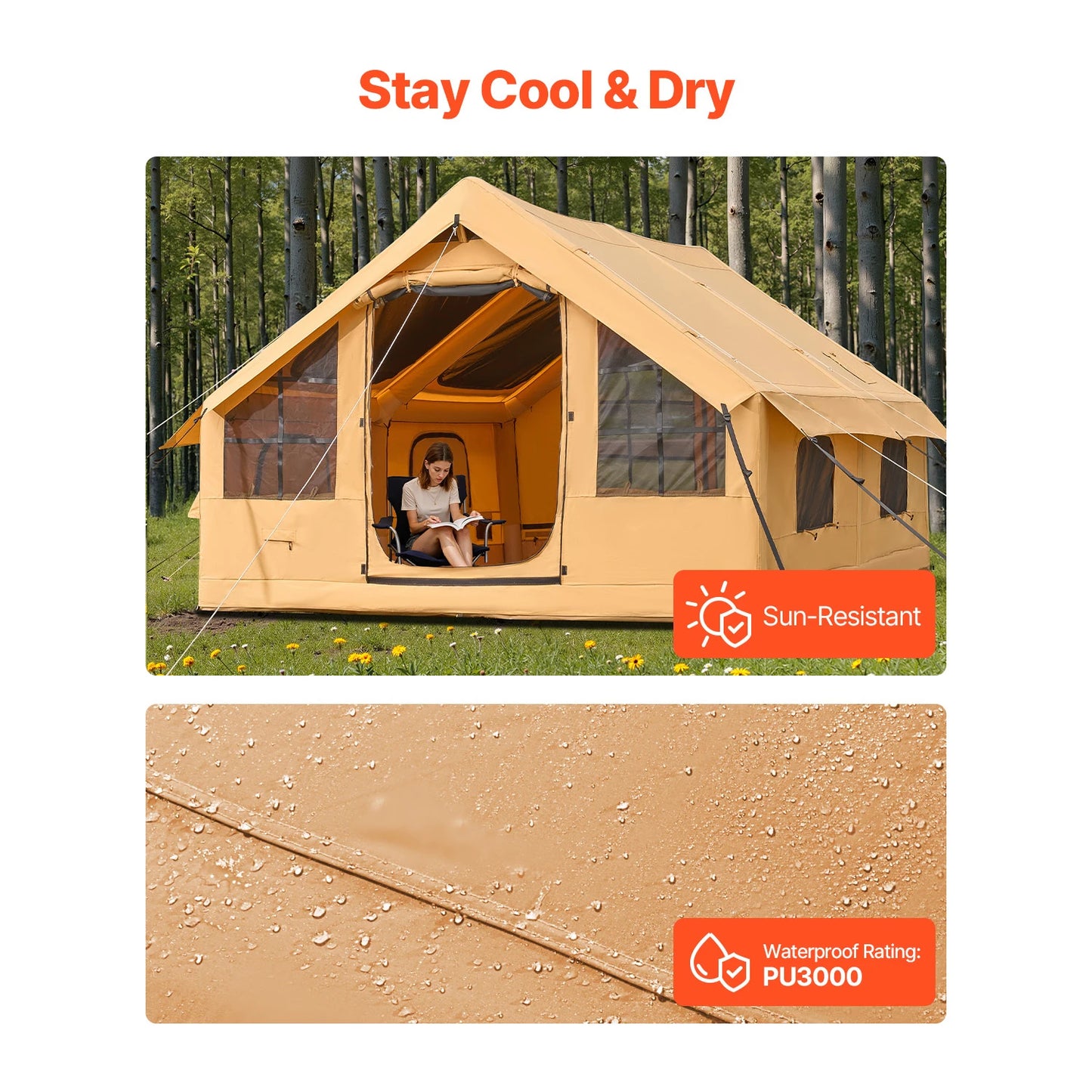 SucceBuy Inflatable Camping Tent With Skylight Mesh Windows