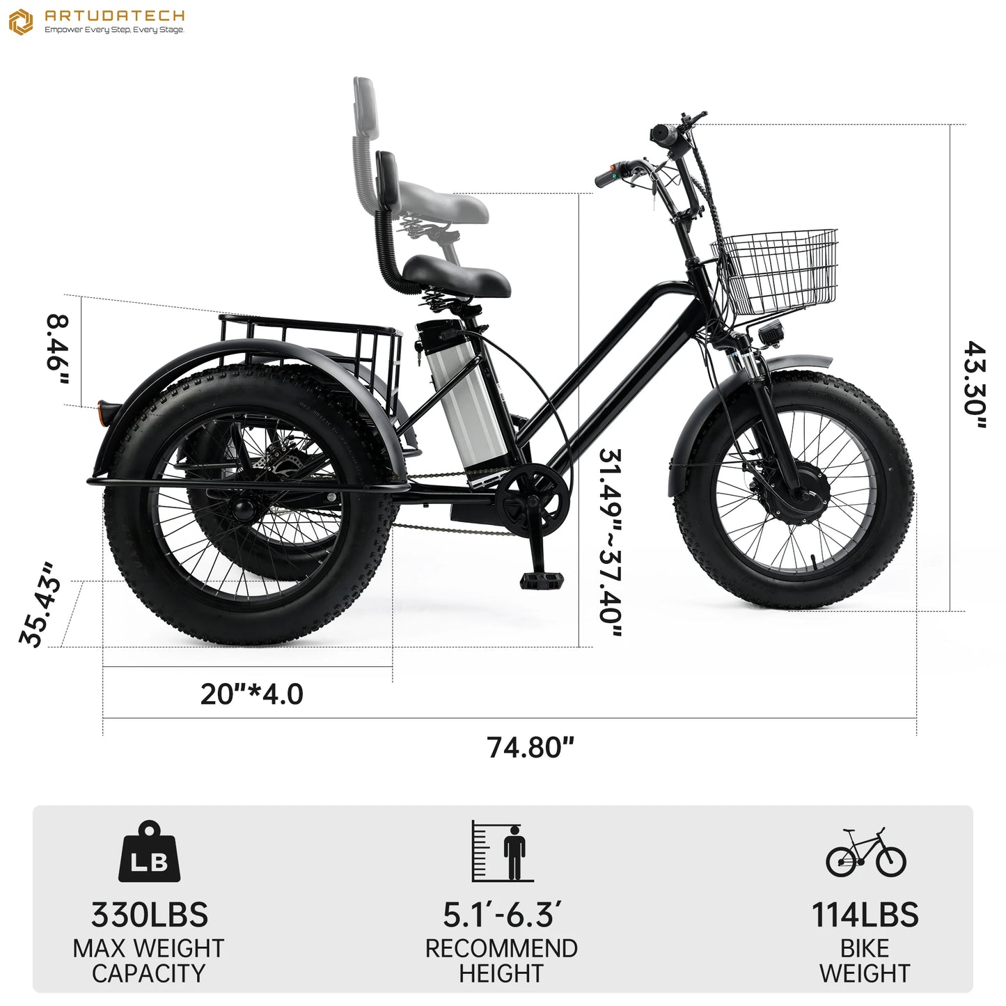 Topteng 500W Electric Snow Tricycle with Fat Tires for Comfort