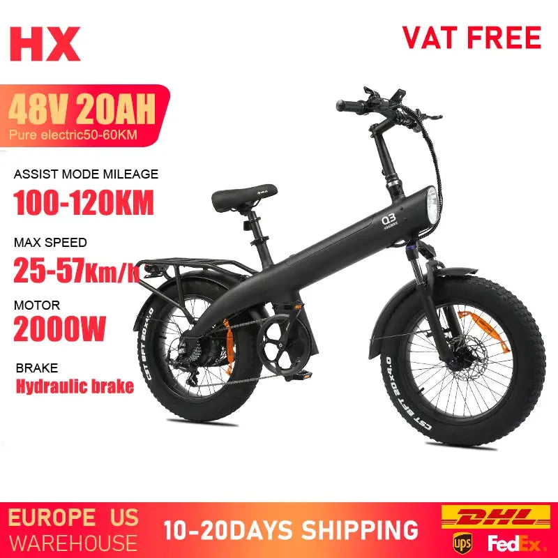 HX Q3 e bike 2000W electric bike 48V 20AH Adult E bike 20Inch Tire Off-Road fatbike City Electric bicycle Mountain e bikes by Beastly Survival Outlet