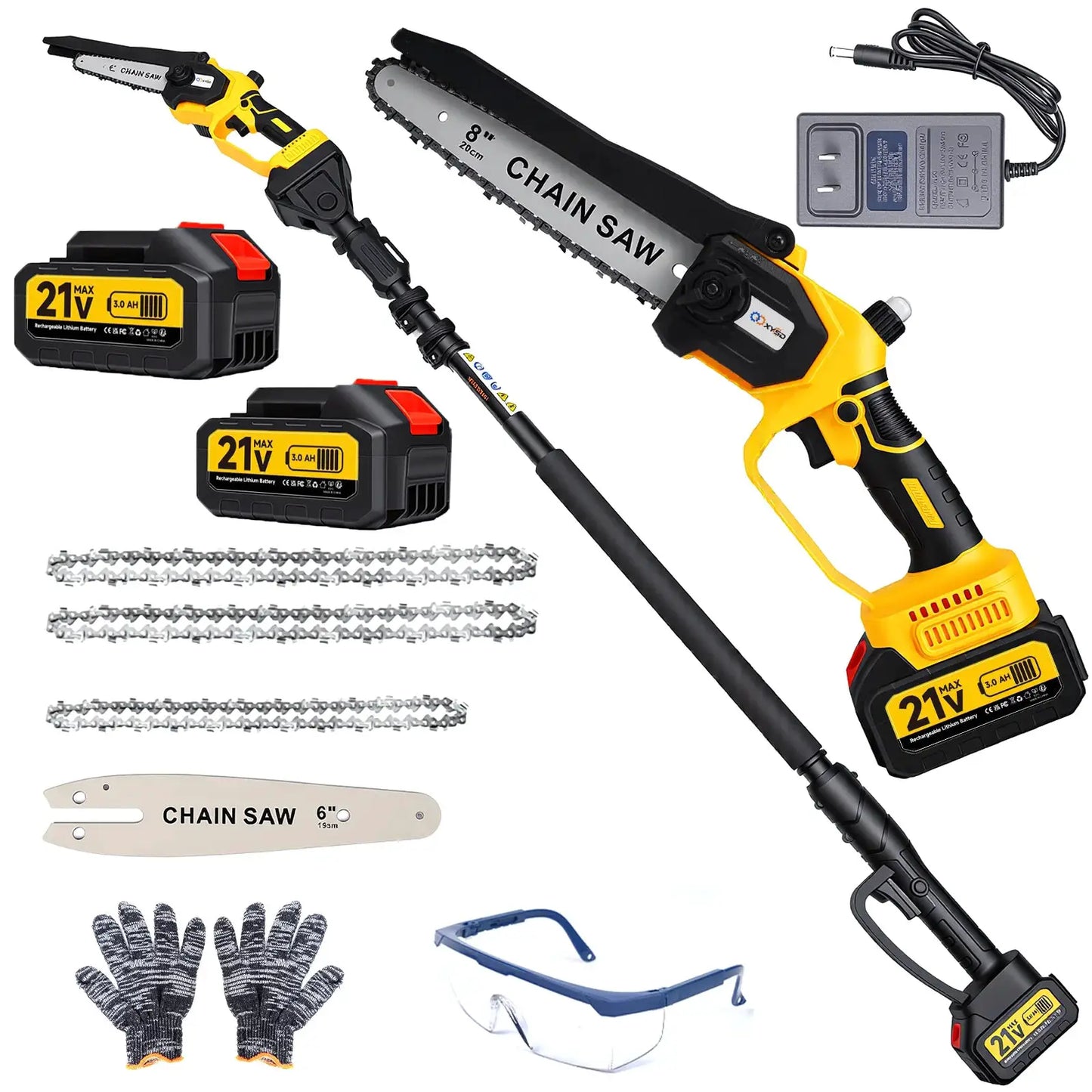 XYSD 2-in-1Cordless Pole Saw&Mini Chainsaw,6"&8"Electric Tree Trimmer with Extension Pole, Handheld Chain Saw for Branch Cutting by Beastly Survival Outlet